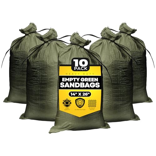 Empty Sandbags Military Green with Ties 14" x 26" - Woven Polypropylene Extra Heavy Duty Sand Bags Flood Protection