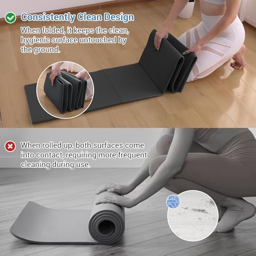 Avoalre Folding Yoga Mat, Eco-Friendly PVC Travel Yoga Mat Packable, Double Sided Non-Slip Printed Yoga Mats with Bag for Home Workout Gym Exercise Fitness Pilates Stretching (72" x 24" x 1/5" Thick) - color: Blue