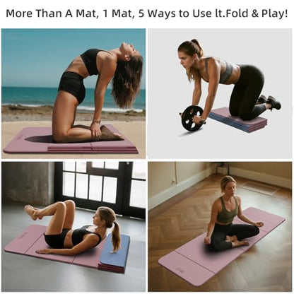 Foldable Yoga Mat 0.32 inches Thick(8mm), SGS Certified POE Material | Non Slip, 71 x 24 inches, Foldable for Travel, Pilates, Camping, Environmental Sports Mat, Odorless