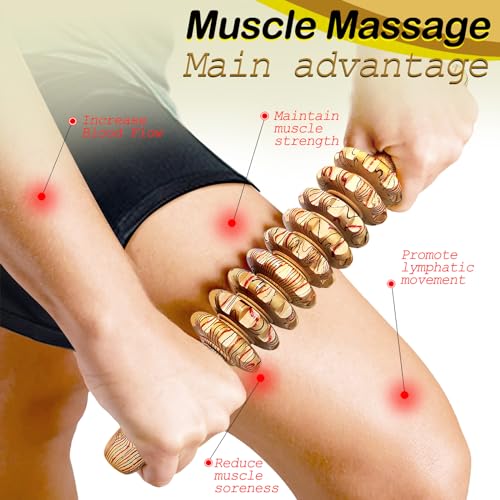 Wooden Massager Handheld Roller Trigger Point Massager Stick for Fascia, Cellulite, Muscle & Abdomen , Body Therapy Massager, Muscle Belly Relief Tool…