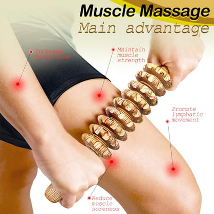 Wooden Massager Handheld Roller Trigger Point Massager Stick for Fascia, Cellulite, Muscle & Abdomen , Body Therapy Massager, Muscle Belly Relief Tool…