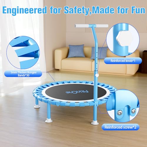 40" Fitness Mini Trampoline with Adjustable Handle Bar, 330lbs Foldable Bungee Rebounder for Adults and Kids, Stable & Quiet Exercise Rebounder Indoor Workout