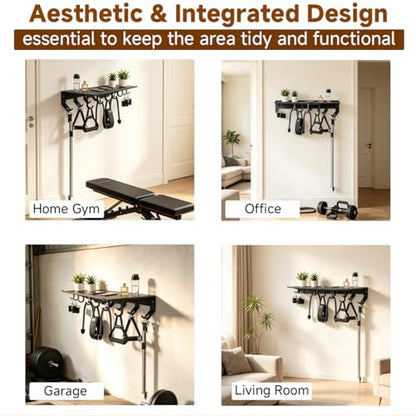 Dafftos Floating Shelf Compatible with Tonal Accessories Home Gym Storage Rack Wall Mount Resistance Band Organizer Workout Metal Holder Hook T-Bracket Lock Adapters Hanger Equipment Fitness