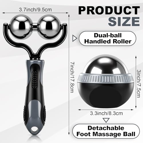 2 Pcs Massage Ball Roller Ice Cold and Hot for Deep Tissue and Sore Muscle Relief Manual Self Massage Ball with Drawstring Bag for Muscle, Neck, Back, Foot, Body, Ergonomic Handle, Portable
