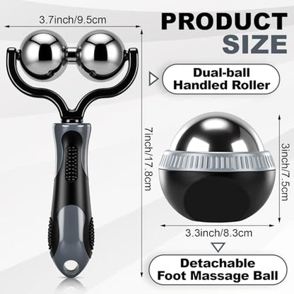 2 Pcs Massage Ball Roller Ice Cold and Hot for Deep Tissue and Sore Muscle Relief Manual Self Massage Ball with Drawstring Bag for Muscle, Neck, Back, Foot, Body, Ergonomic Handle, Portable
