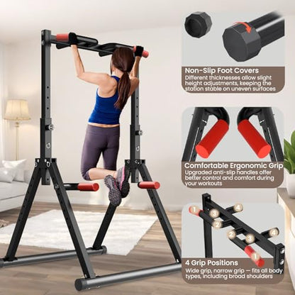 Power Tower Pull Up Dip Station Foldable, Pull Up Bar Station Adjustable, Multi-Function Home Gym, Strength Training Fitness Equipment, Triangular Design, for Home Outdoor - color: Black-Multifunction Bar
