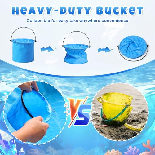 4.9 X 4.9 Feet Baby Beach Pool, Waterproof Beach Pool Blanket for Toddler, 2 in 1 Toddler Paddling Pool with Carrying Bag, Collapsible Beach Puddle Mat for Boys Girls Kids Infant Outdoor Beach Toys - color: Ocean Blue-3