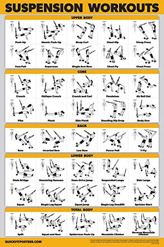 QuickFit 10 Pack - Exercise Workout Poster Set - Pilates, Dumbbell, Suspension, Kettlebell, Resistance Bands, Stretching, Bodyweight, Barbell, Yoga Poses, Exercise Ball (LAMINATED, 18" x 24")