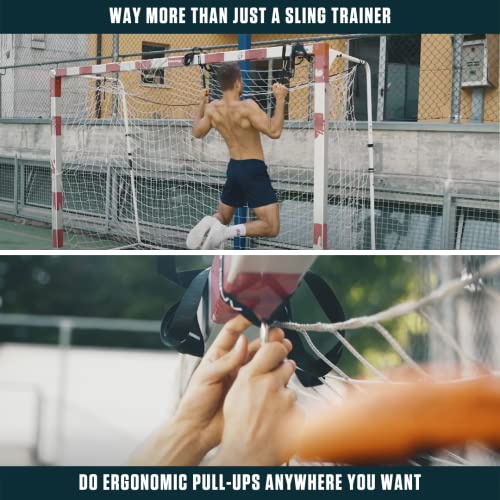 Sling Trainer - Black, Nylon & Neoprene - Full-Body Strength with Suspension Trainers - Neutral-Grip Pull Up Handles - Doorway Dip & Travel Pull Up Bar