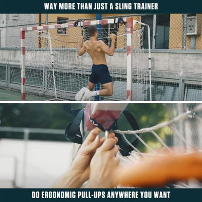 Sling Trainer - Black, Nylon & Neoprene - Full-Body Strength with Suspension Trainers - Neutral-Grip Pull Up Handles - Doorway Dip & Travel Pull Up Bar