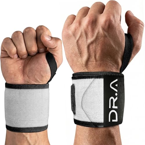 Dr. Arthritis Weight Lifting Wrist Wraps with Thumb Loop, Heavy-Duty Wrist Straps for Weightlifting, Hybrid Training, Olympic Lifts & Calisthenics, Non-Slip Gym Wraps for Men & Women (Grey & White, Pair) - color: Grey and White (Gym Brace Pair)