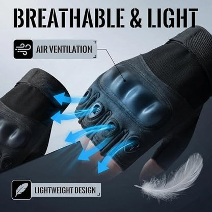 Adult Fingerless Motorcycle Gloves - Soft Shell Protection,Breathable Grip,Wrist Support for Motorbike Riding,Exercise & Fitness,Tactical Training,Cycling,Wild Survival Black L