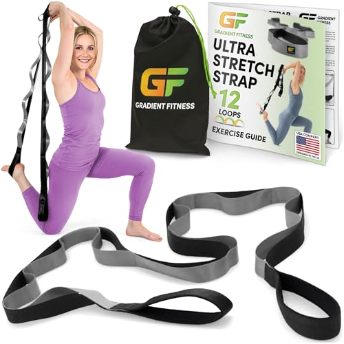Stretching Strap for Physical Therapy, 12 Multi-Loop Stretch Strap 1.5" W x 8' L, Neoprene Handles, Physical Therapy Equipment, Yoga Straps for Stretching, Leg Stretcher.