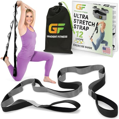 Stretching Strap for Physical Therapy, 12 Multi-Loop Stretch Strap 1.5" W x 8' L, Neoprene Handles, Physical Therapy Equipment, Yoga Straps for Stretching, Leg Stretcher.