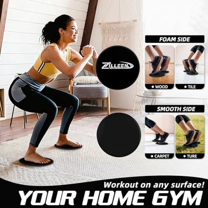 ZILLEEN Exercise Sliders for Working Out Fitness Discs for Pilates Women Men, 2 Pack - color: Black