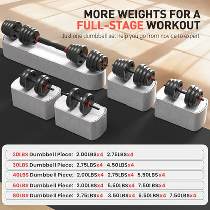 UKEEP Adjustable Dumbbells Set, 20/30/40/55/60/80lbs Free Weight Set with Connector, 2 or 3 in 1 Dumbbells Set Used as Barbell, Kettlebells, Fitness Exercises for Home Gym Suitable Men/Women - style: 20LB (10.0LB Pair)