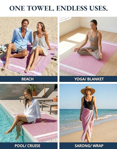 LANE LINEN Turkish Beach Towel 4 Pcs, Beach Towels, for Adults - Candy Pink - color: 11: Candy Pink, size: Pack of 4