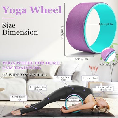 All in One Yoga Wheel Set, Soft Foam Roller Wheel for Back Pain & Stretching, Yoga Blocks 2 Pack with Strap, Trigger Point Therapy Massage Ball for Deep Tissue, Yoga Starter Kit for Beginner