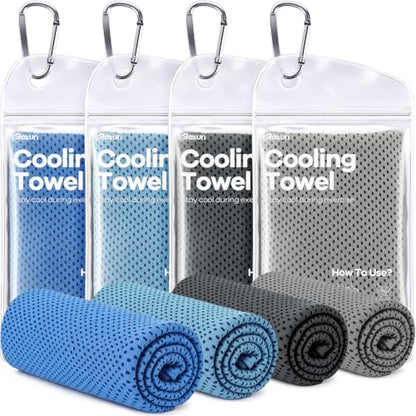 ROXUN Cooling Towels, 4 Pack (40''x12'') Chilly Ice Rags for Neck and Face - color: Gray+dark Gray+blue+grayish Blue