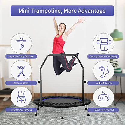 ZENOVA 40" Mini Trampoline, Rebounder Trampoline for Adults Fitness Trampoline with Adjustable Bar Rebounder Trampoline Indoor Jumping Workouts