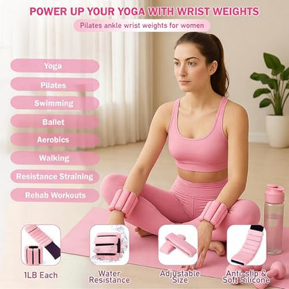 Pilates Workout Kit for Home, Pilates Essential Equipment with Adjustable Ankle Wrist Weights, Resistance Bands, Pilates Ring and Ball Set, Yoga Straps, Grip Socks Fitness Accessories kits for Women