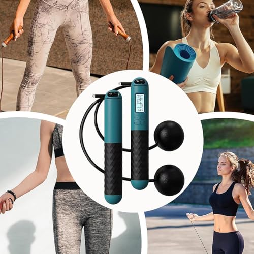Cordless Jump Rope with Counter, Cordless Jump Rope Weighted, 2 in 1 Skipping Ropes with Lcd Display Counter, Smart Weighted Jump Ropes for Women Men Adult Kids Fitness
