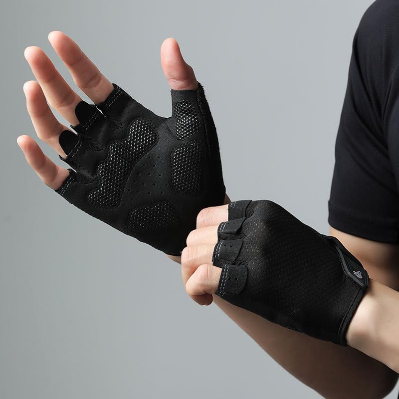 Utaly Men Women Breathable Half Finger Fitness Gloves - Prevents Calluses Gloves with Non-Slip Padding for Gym Workout - size: Large