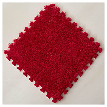 12 Pieces Thickened Plush Foam Interlocking Floor Mat,Fluffy Square Foam Tiles with 12 Edgings,Soft Anti-Slip Puzzle Area Rug Playmat for Bedroom,12X12inch,12 Tiles/11.6 Sq.Ft,Red - color: Red