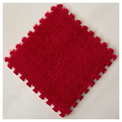 12 Pieces Thickened Plush Foam Interlocking Floor Mat,Fluffy Square Foam Tiles with 12 Edgings,Soft Anti-Slip Puzzle Area Rug Playmat for Bedroom,12X12inch,12 Tiles/11.6 Sq.Ft,Red - color: Red