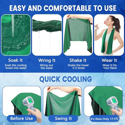 100 Pack Cooling Towels, 40"x12" Cooling Towels for Neck and Face Breathable Soft Chilly Sweat Rag Microfiber Sport Rags for Gym Yoga Golf Running - color: Green