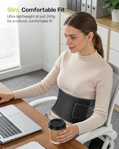 Rakiie Slim Back Brace for Lower Back Pain Relief, Lightweight & Breathable Back Support Brace for Men Women, Ergonomic Light Lumbar Support for Everyday Wear, Light Gray XL