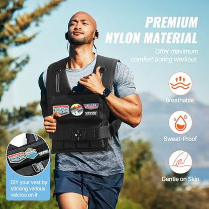 VEVOR Adjustable Weighted Vest, 11-20lb/20-32lbs/35lbs/40lbs Weight Vest with 6 Ironsand Weights and Reflective Stripe, Workout Equipment for Strength Training Running Jogging - color: 35 lbs