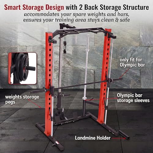 OPPSDECOR All-in-One Adjustable Smith Machine with LAT-Pull Down System - color: Vermilion