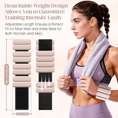 Wrist Weights Set, 2Pack Adjustable Ankle Weights for Women/Men(1 lb Each), Silicone Weighted Bangles for Yoga, Pilates, Running & Walking, Arm & Leg Weights - color: Beige
