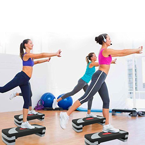 LEMY Adjustable Workout Aerobic Stepper, Exercise Step Platform for Home, Fitness, Gym, Strength Training - color: Black/Gray