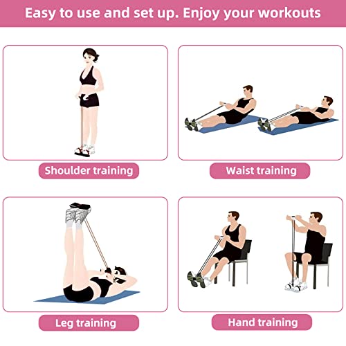 Multi-Function Tension Rope – 4 Tube Resistance Bands with Handles – Sit Up Exercise Equipment Home Gym Tummy Trainer for Men Women - color: pink