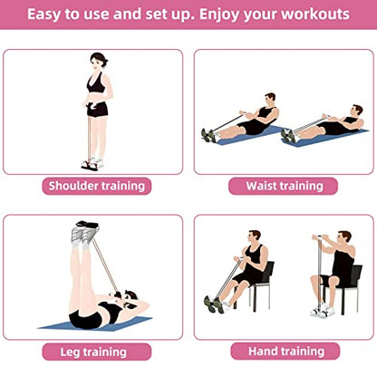 Multi-Function Tension Rope – 4 Tube Resistance Bands with Handles – Sit Up Exercise Equipment Home Gym Tummy Trainer for Men Women - color: pink