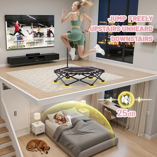 Foldable Mini Trampoline, 42'' Rebounder Trampoline with Adjustable Foam Handle, Fitness Trampoline for Indoor, Outdoor, Home Gym,Max Load 460lbs
