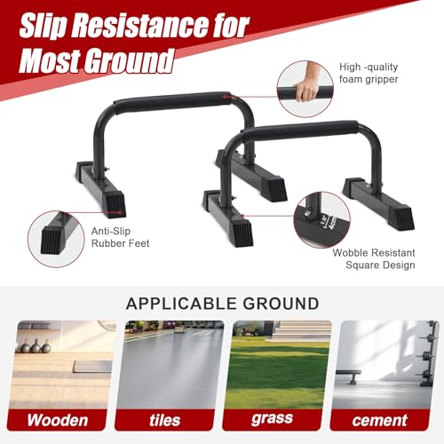 Push Up Bars: Sweat-resistant Parallettes Bar for Handstands L-sit & Dip, No Wobbling Strength Training Pushup Stands for Women Men Workout Core Exercise at Home Floor Gym