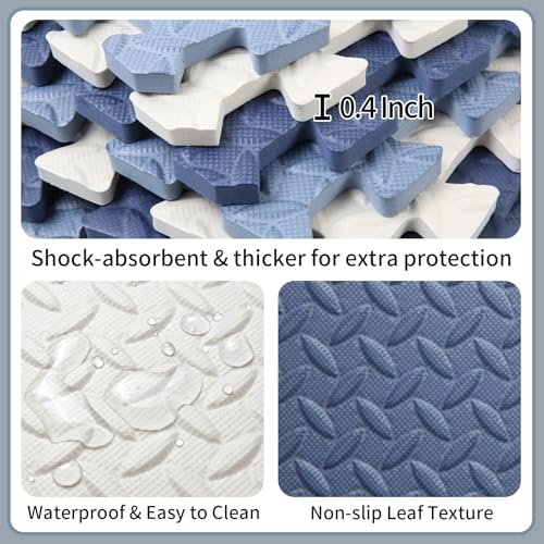 Foam Play Mat, EVA Non-Toxic Interlocking Floor Mats - color: White/Dark Blue/Gray Blue, size: 16 Pcs/47.2*47.2