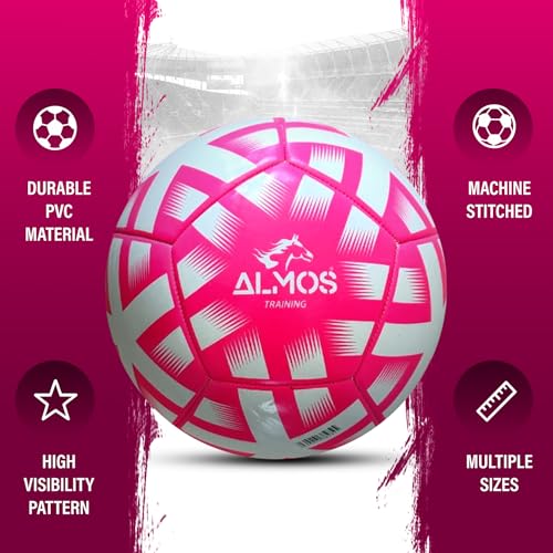 Almos Size 4 & 5 Soccer Ball for Adults, PVC Top Layer Laminated with EVA Foam, Training & Official Match Size Game Ball, Deflated Outdoor Pink Soccer Balls - size: 5