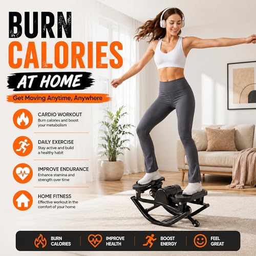 Lhanel Rock Stepper for Home Workout, Low-Impact Side Stepper with Resistance Bands, Side-to-Side Mini Stepper for Cardio, Weight Loss & Full Body Exercise - color: Black