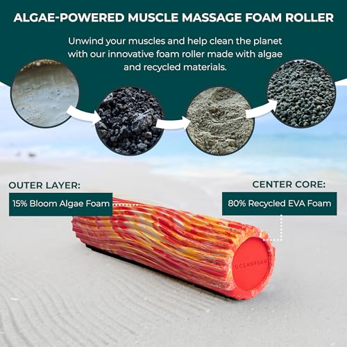 Tidal Roller - Red, Gold & Natural Marbled - Muscle Massage Foam Roller for Back Pain & Stretching - Firm and Ergonomic Wide Wave Textured - Yoga, Athletics, & Wellness - Full Size, 20" x 5" - color: Red, Gold & Natural Marbled