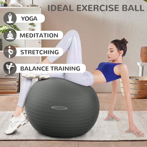 Fitvids Anti-Burst and Slip Resistant Exercise Ball Yoga Ball Fitness Ball Birthing Ball with Quick Pump - color: Gray, size: L(23-26in/58-65cm)