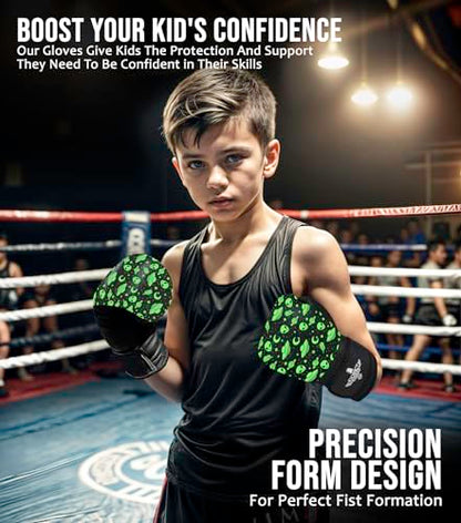 Exxact Sports Knockout Youth Boxing Gloves for Kids (3-10 Years) with Padded Protection and Wrist Support, Durable Engineered Leather Kids Boxing Gloves for Boys and Girls