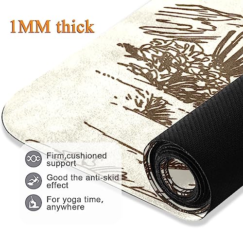 Yoga Mat Wild West Desert Cowboy Non Slip Fitness Exercise Mat Extra Thick Yoga Mats for home workout, Pilates, Yoga and Floor Workouts 71 x 26 Inches