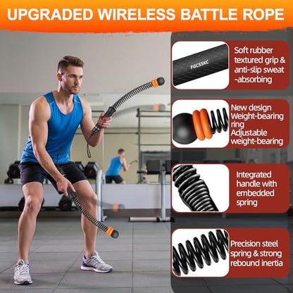 Ropeless Battle Ropes, Weighted Ropeless Battle Ropes for Home Gym with Poster, Workout Exercise Rope for Strength Building, HIIT and Low-Impact Aerobic Training for Men & Women