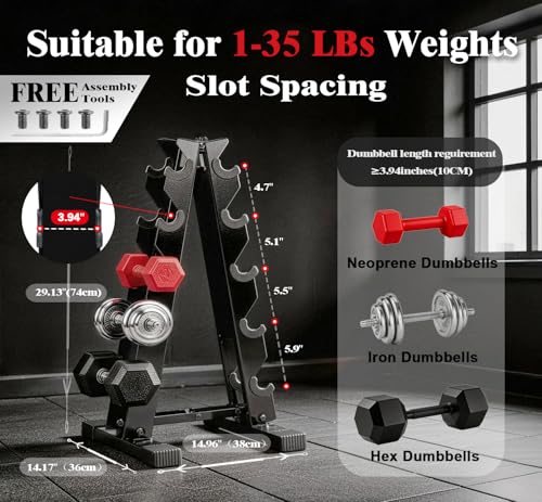 5 Tier Dumbbell Rack, Weight Rack for Home Gym - 260 LBS Capacity - Steel A-Frame Dumbbells Storage Space Saving Folds Up Design (No Dumbbells Rack Only)