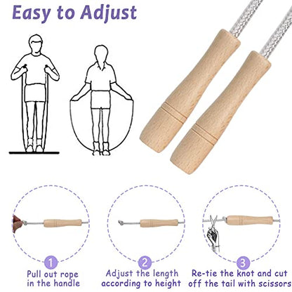 Jump Rope Kids,8.5ft Adjustable Cotton Skipping Rope with Wooden Handle for Boys and Girls Fitness Outdoor Exercise (Silver)