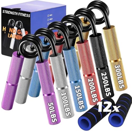 Grip Strength Trainer Set – 6 Pack Adjustable Hand Grippers with Non-slip Handles for Forearm,Wrist,Finger Strength-Strengthener Kit for Fitness,Rehab and Athletes